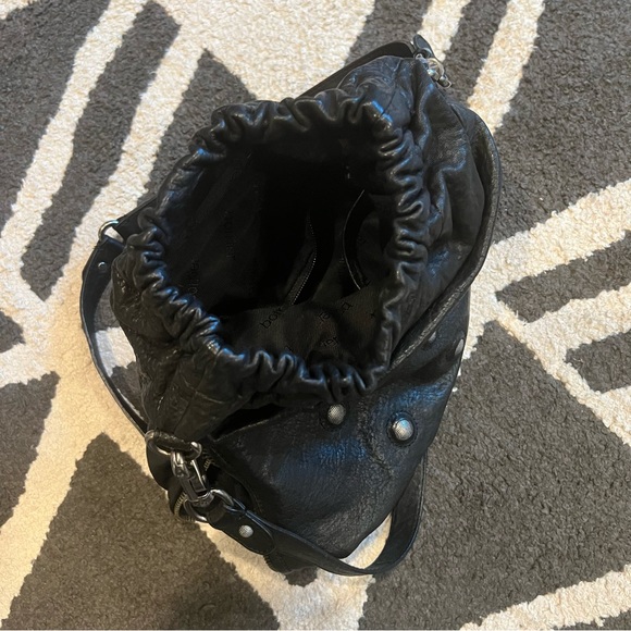 Botkier Black Leather Bucket Shoulder Bag Grommets Crossbody Adjustable - Picture 13 of 15